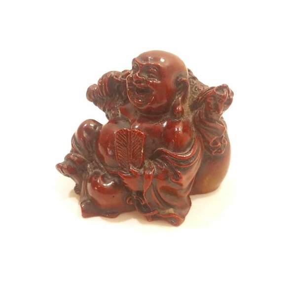 Laughing Buddha Statue Happy Mini Miniature 2"  Idol Buddhism Wealth Good Luck - Picture 3 of 9